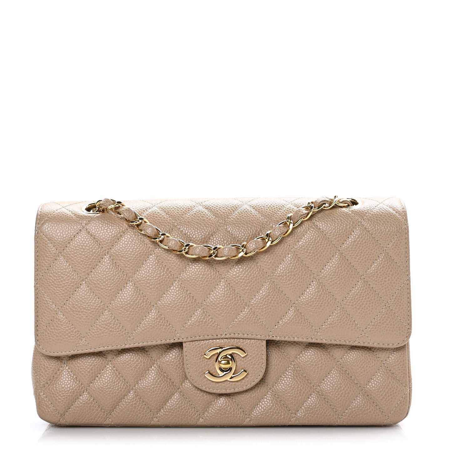 Caviar Quilted Medium Double Flap Dark Beige