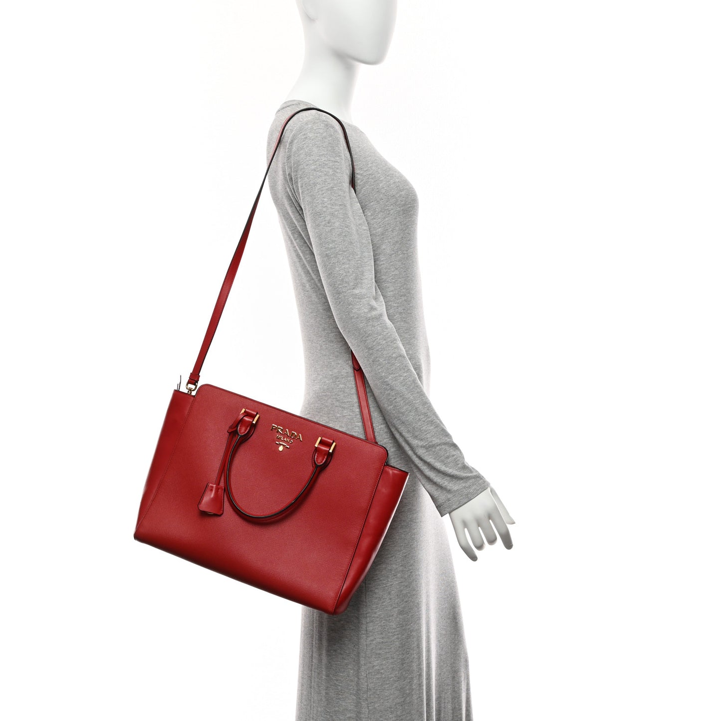 Saffiano Soft Calfskin Large Zippered Tote Fuoco