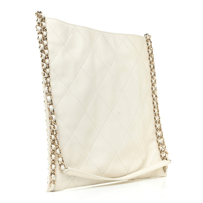 Chanel Calfskin Quilted Chain Flat Tote White 3 of 13