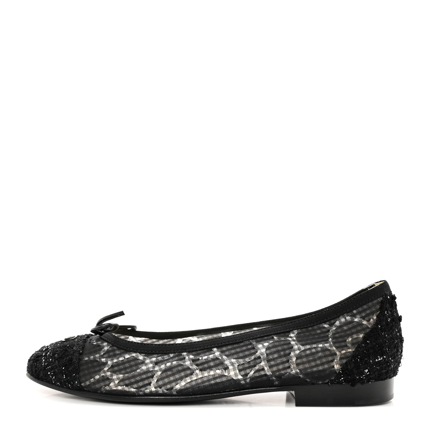 Chanel Tweed Lambskin CC Cap Toe Ballerina Flats 37 Black 1 of 10