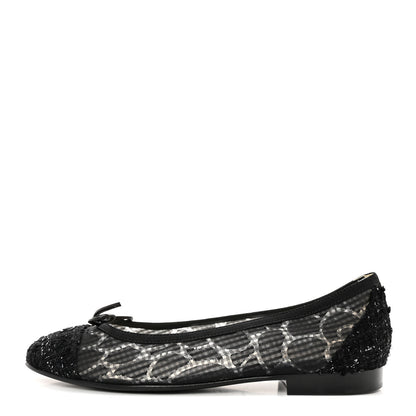 Chanel Tweed Lambskin CC Cap Toe Ballerina Flats 37 Black 1 of 10