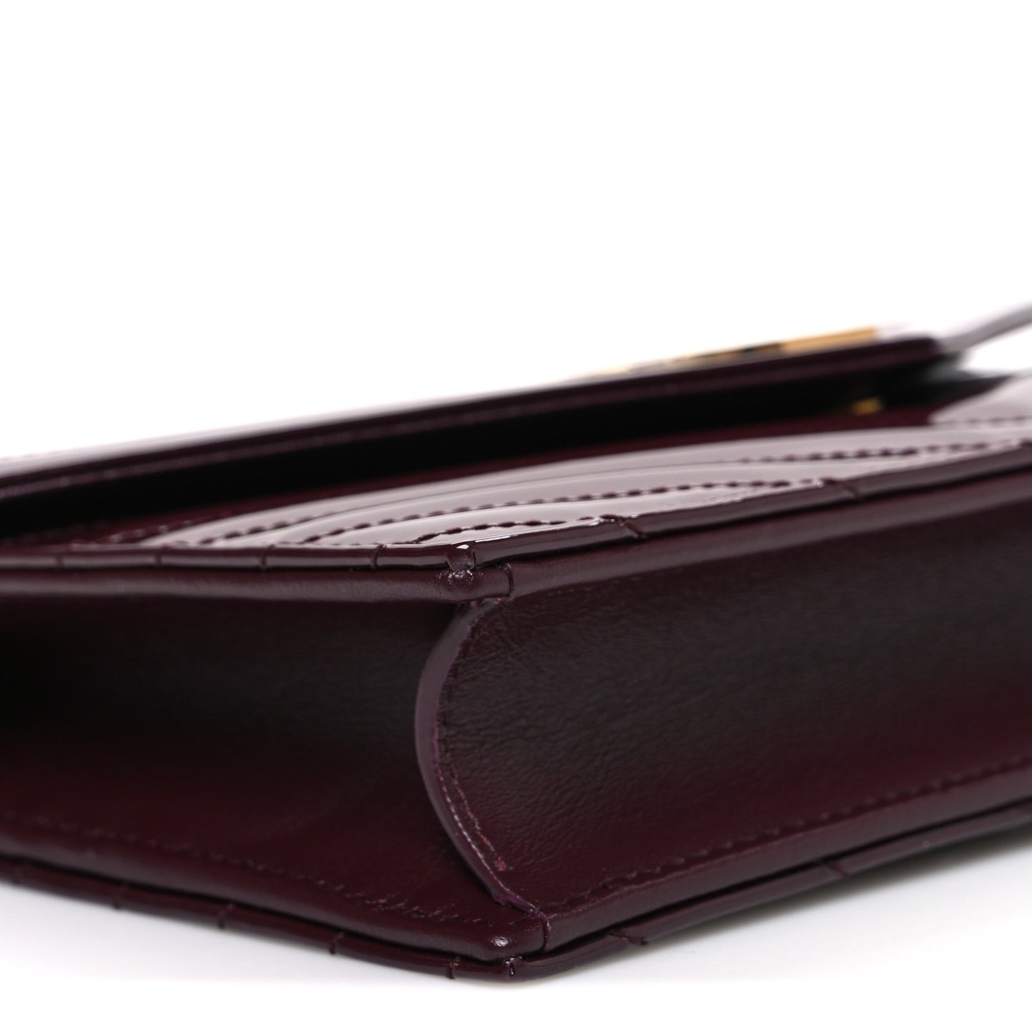 Patent Calfskin Matelasse Chevron Monogram Envelope Chain Wallet Dark Red Wine