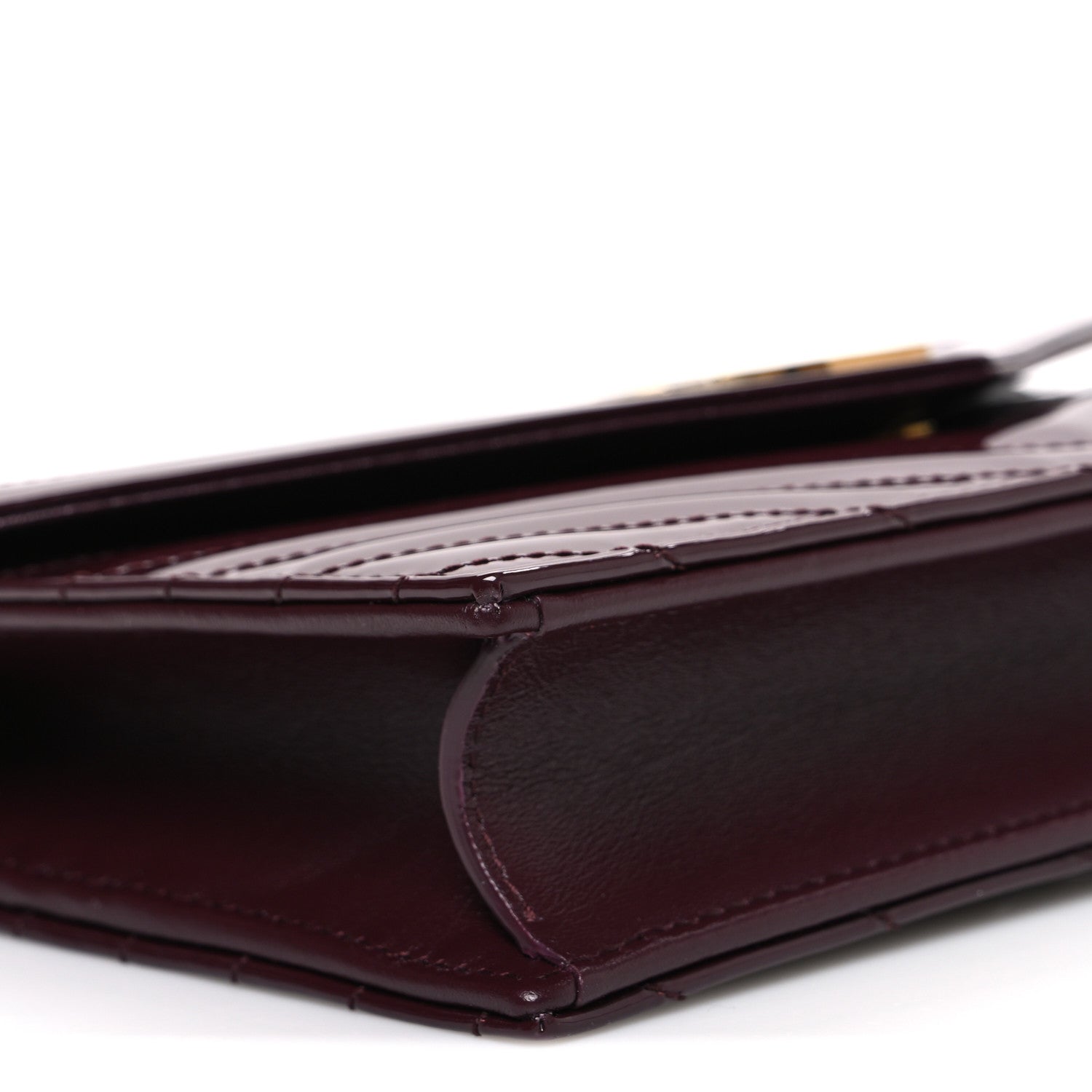 Saint Laurent Patent Calfskin Matelasse Chevron Monogram Envelope Chain Wallet Dark Red Wine 9 of 10