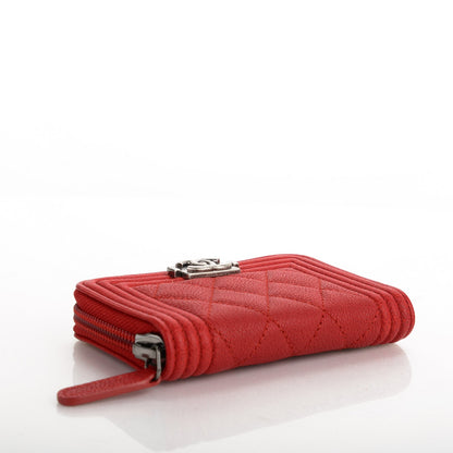 Chanel Caviar Quilted Boy Zip Around Coin Purse Wallet Red 4 of 7