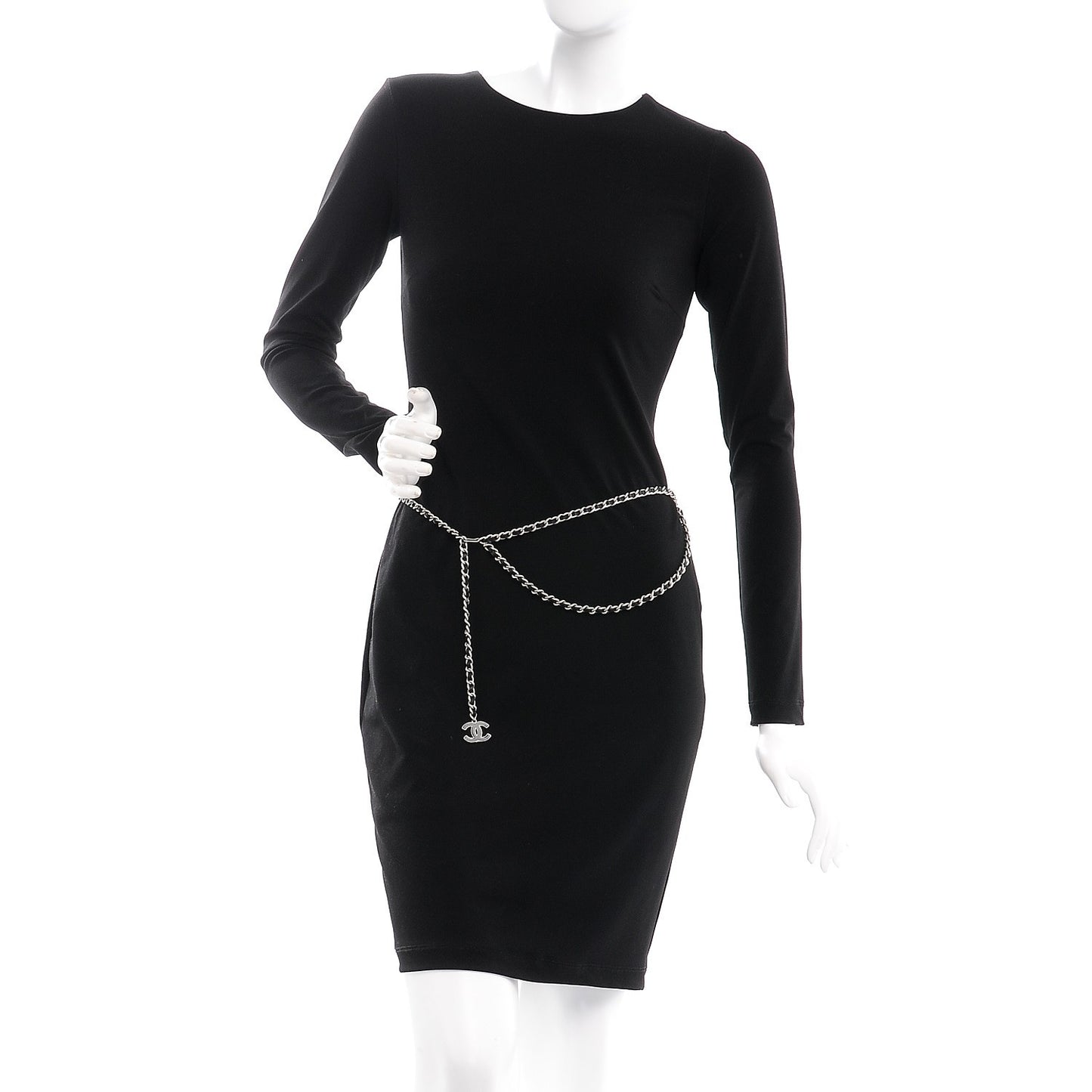 Lambskin Enamel CC Chain Belt Black Silver