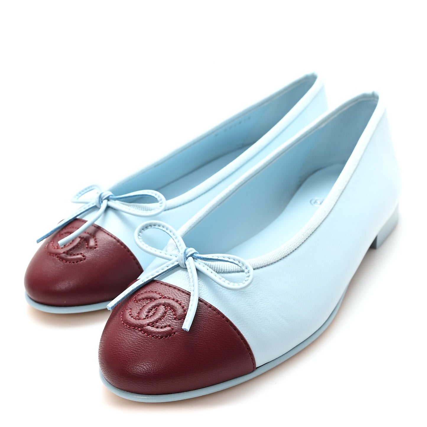 Lambskin Cap Toe CC Ballerina Flats 37.5 Blue Burgundy