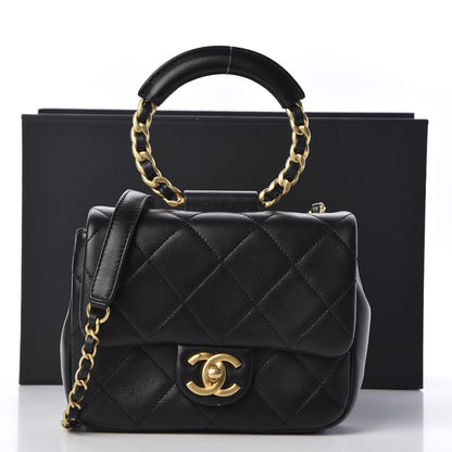 Chanel Lambskin Quilted Small Circular Handle Bag Black 10 of 10