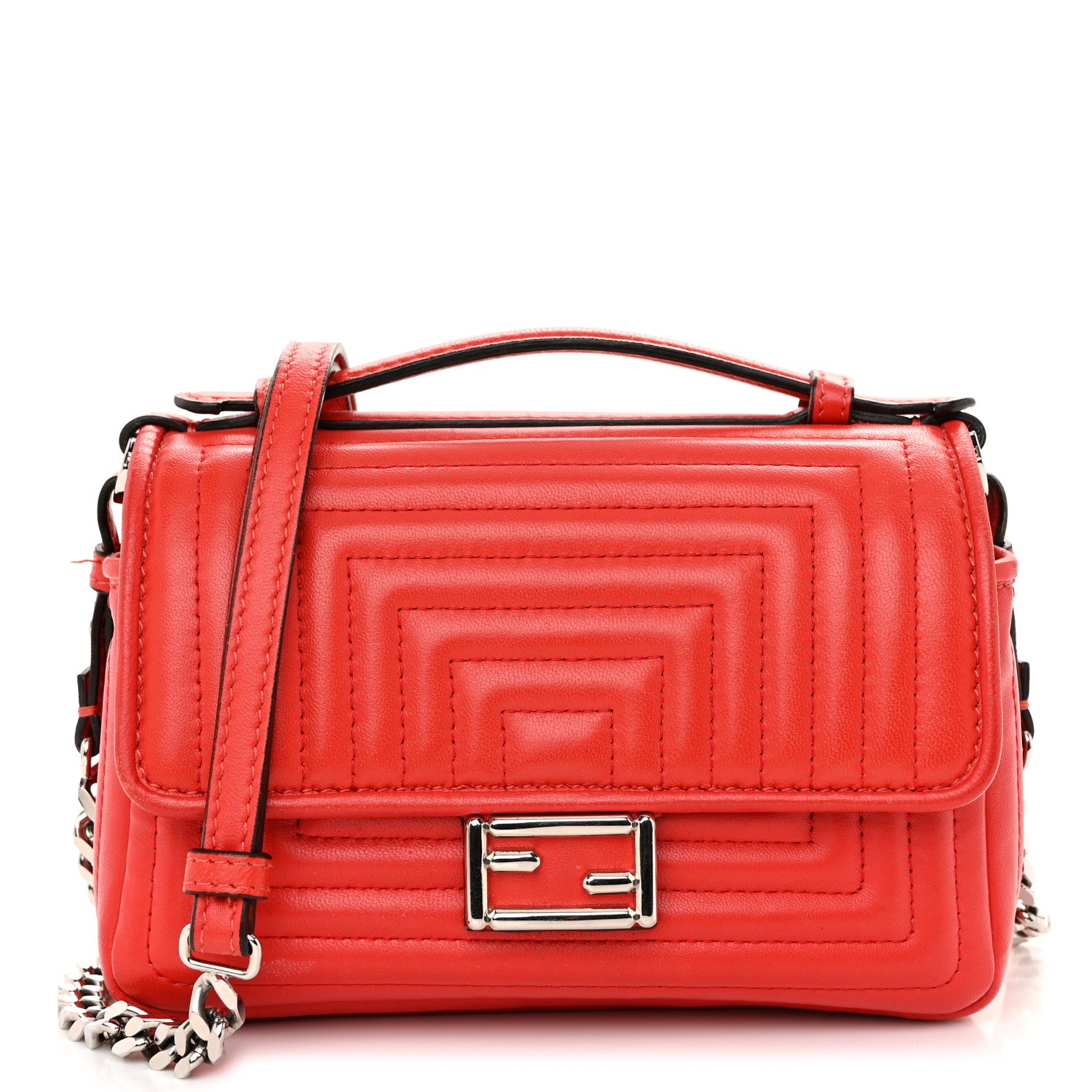 Fendi Shiny Nappa Trapuntata Micro Double Baguette Papavero 1 of 13