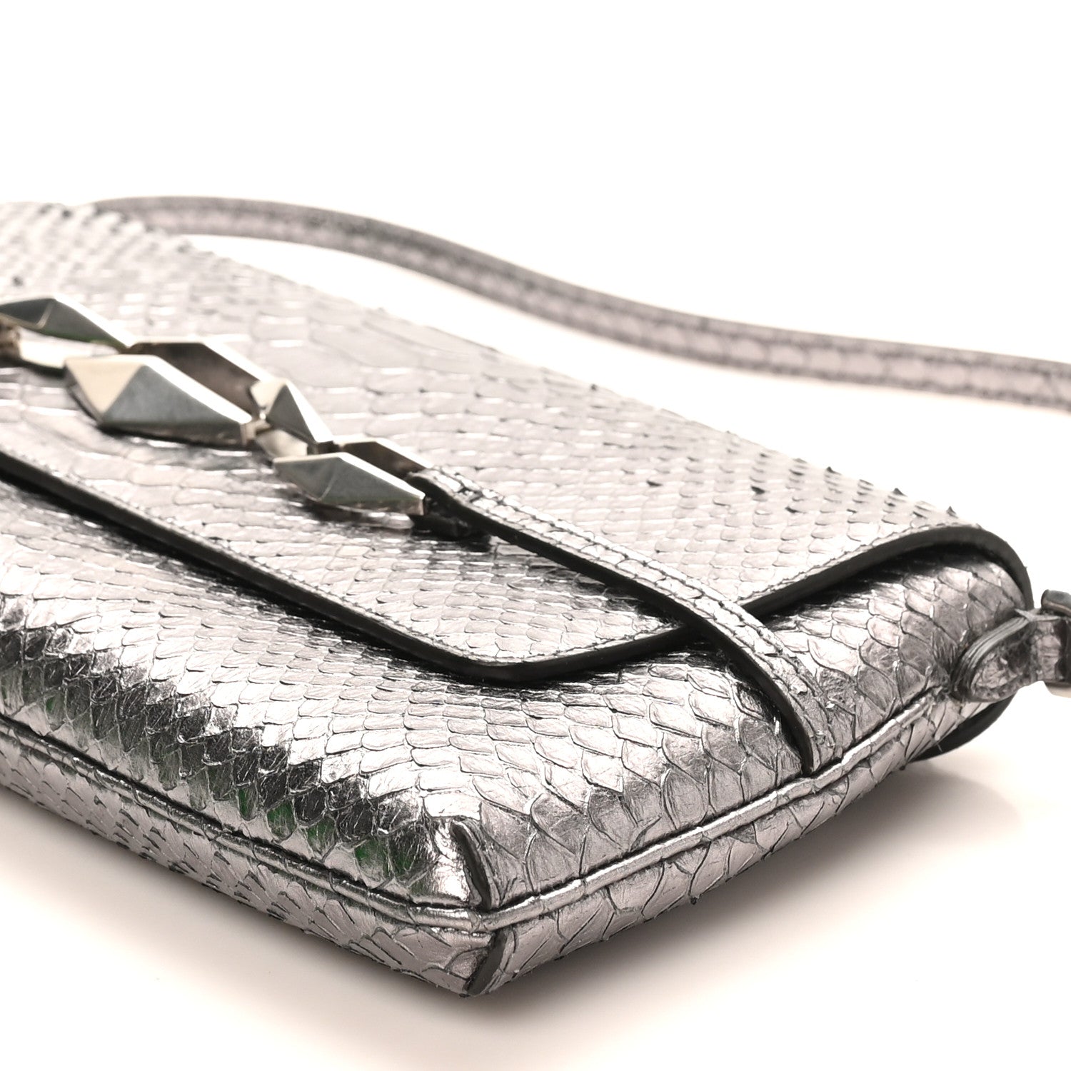 Jimmy Choo Snakeskin Embossed Diamond Chain Shoulder Bag Silver