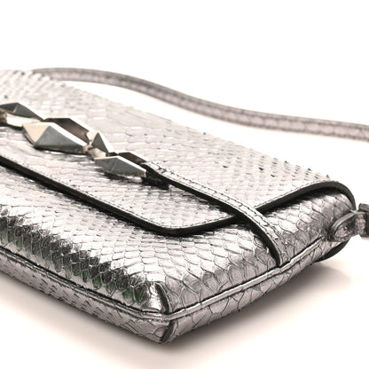 Jimmy Choo Snakeskin Embossed Diamond Chain Shoulder Bag Silver 9 of 9