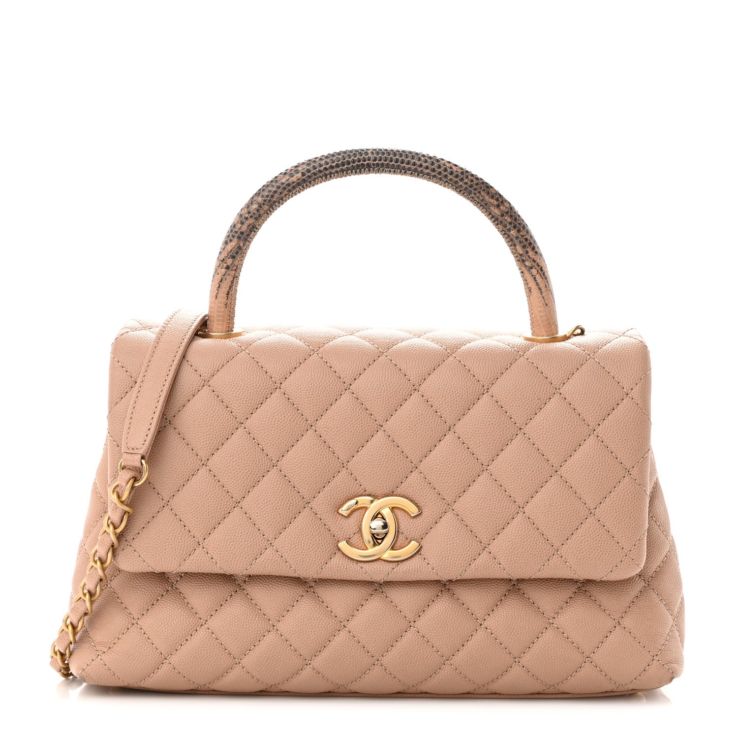 Chanel Caviar Lizard Embossed Quilted Small Coco Handle Flap Beige 1 of 10
