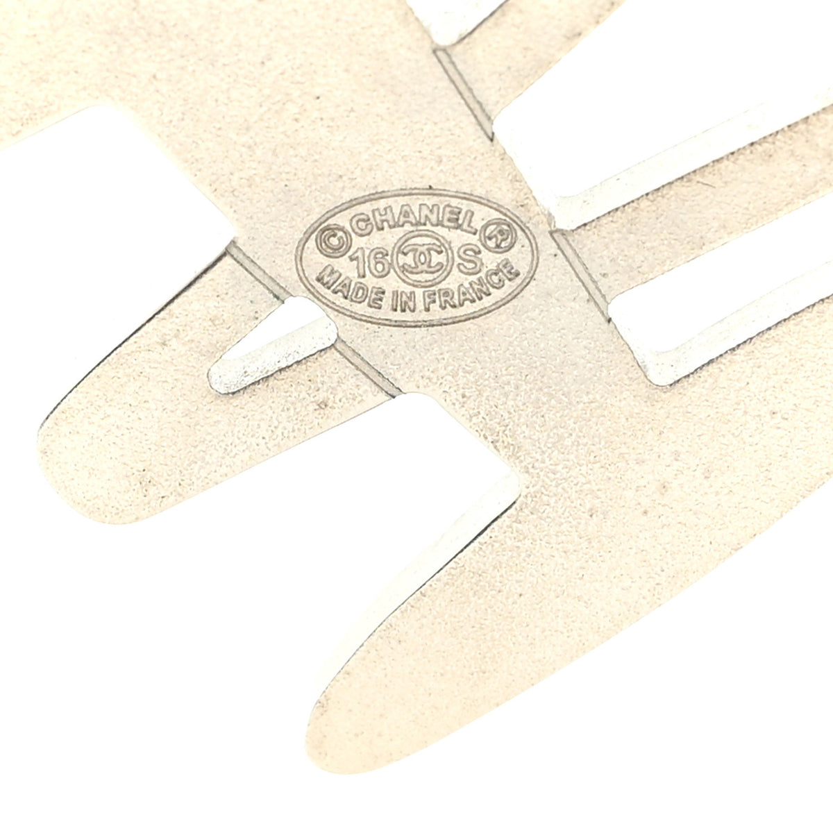 Crystal Metal CC Airplane Brooch Silver