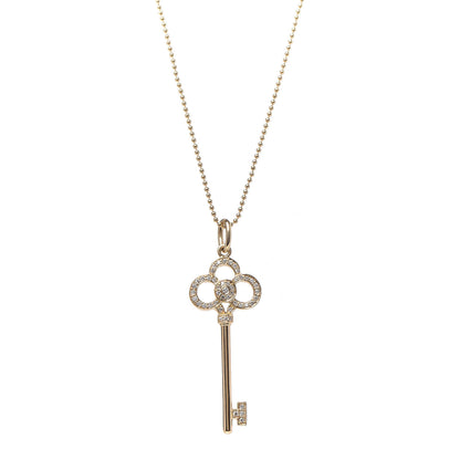 Tiffany 18K Yellow Gold Diamond Crown Key Pendant Necklace 1 of 7