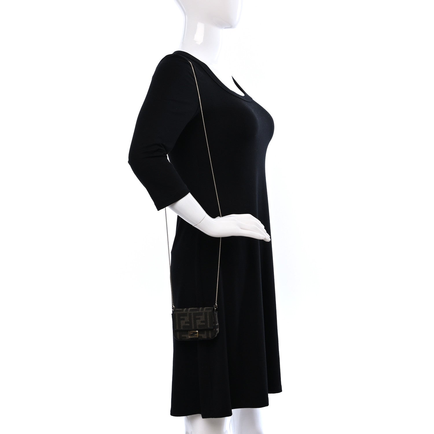 Fendi Fabric Jacquard FF 1974 Nano Baguette Charm Tobacco Moro Black 2 of 9