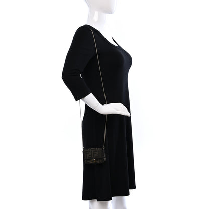 Fendi Fabric Jacquard FF 1974 Nano Baguette Charm Tobacco Moro Black 2 of 9