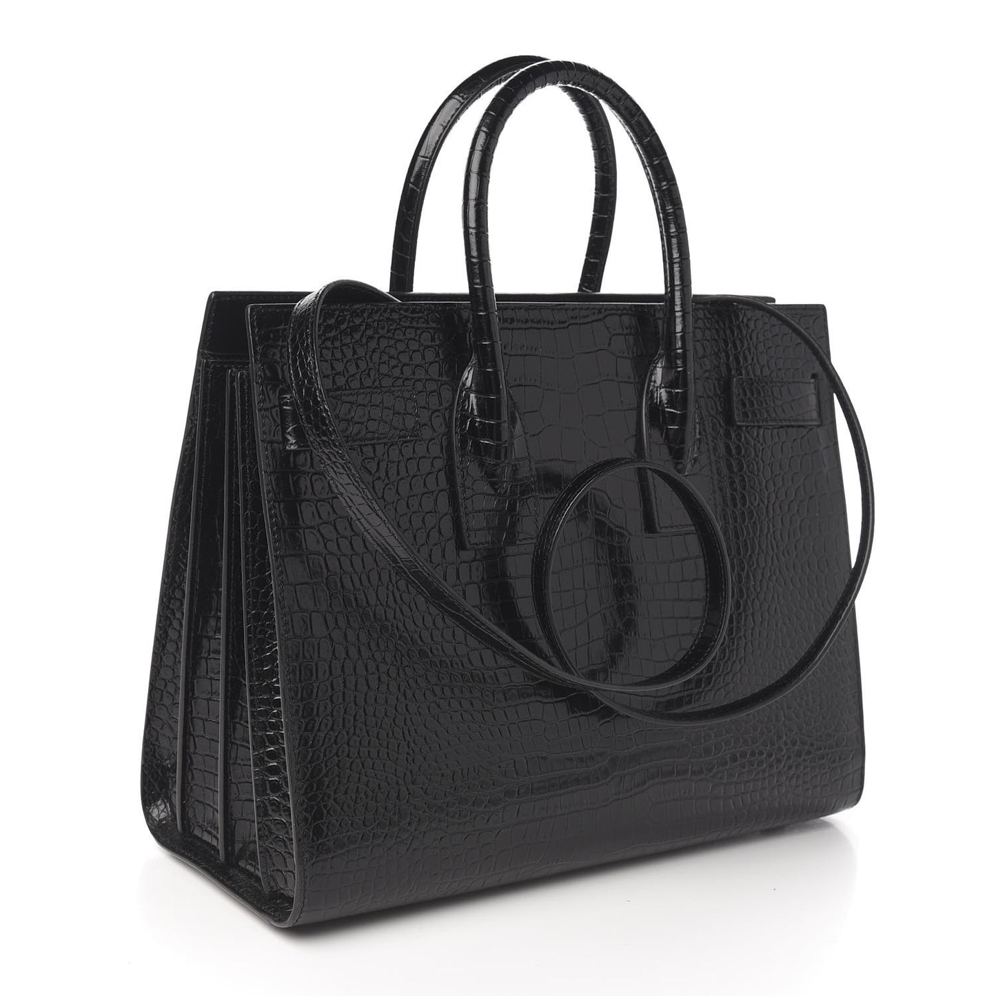 Calfskin Crocodile Embossed Small Sac de Jour Black