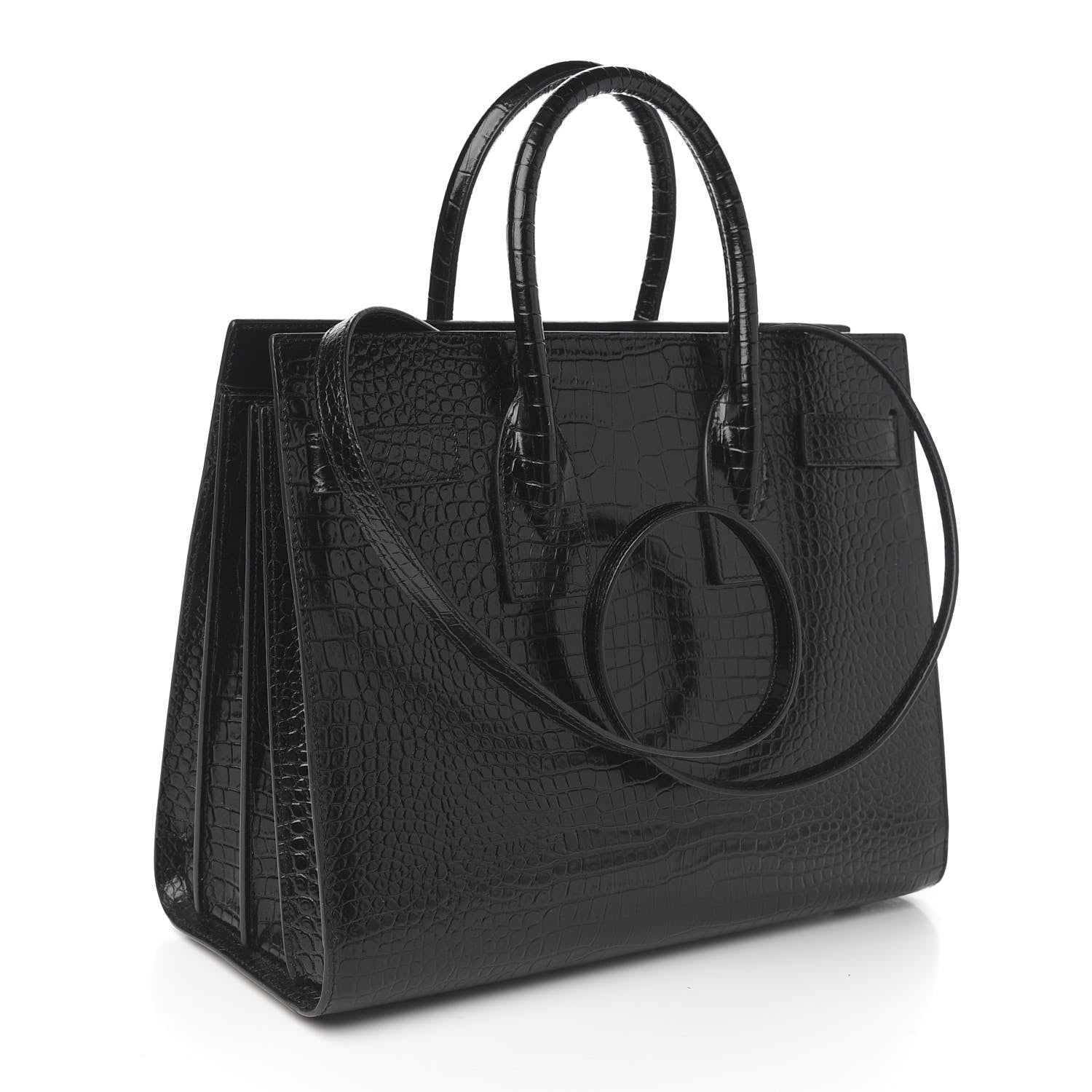Saint Laurent Calfskin Crocodile Embossed Small Sac de Jour Black 2 of 8