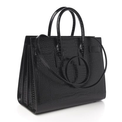 Saint Laurent Calfskin Crocodile Embossed Small Sac de Jour Black 2 of 8