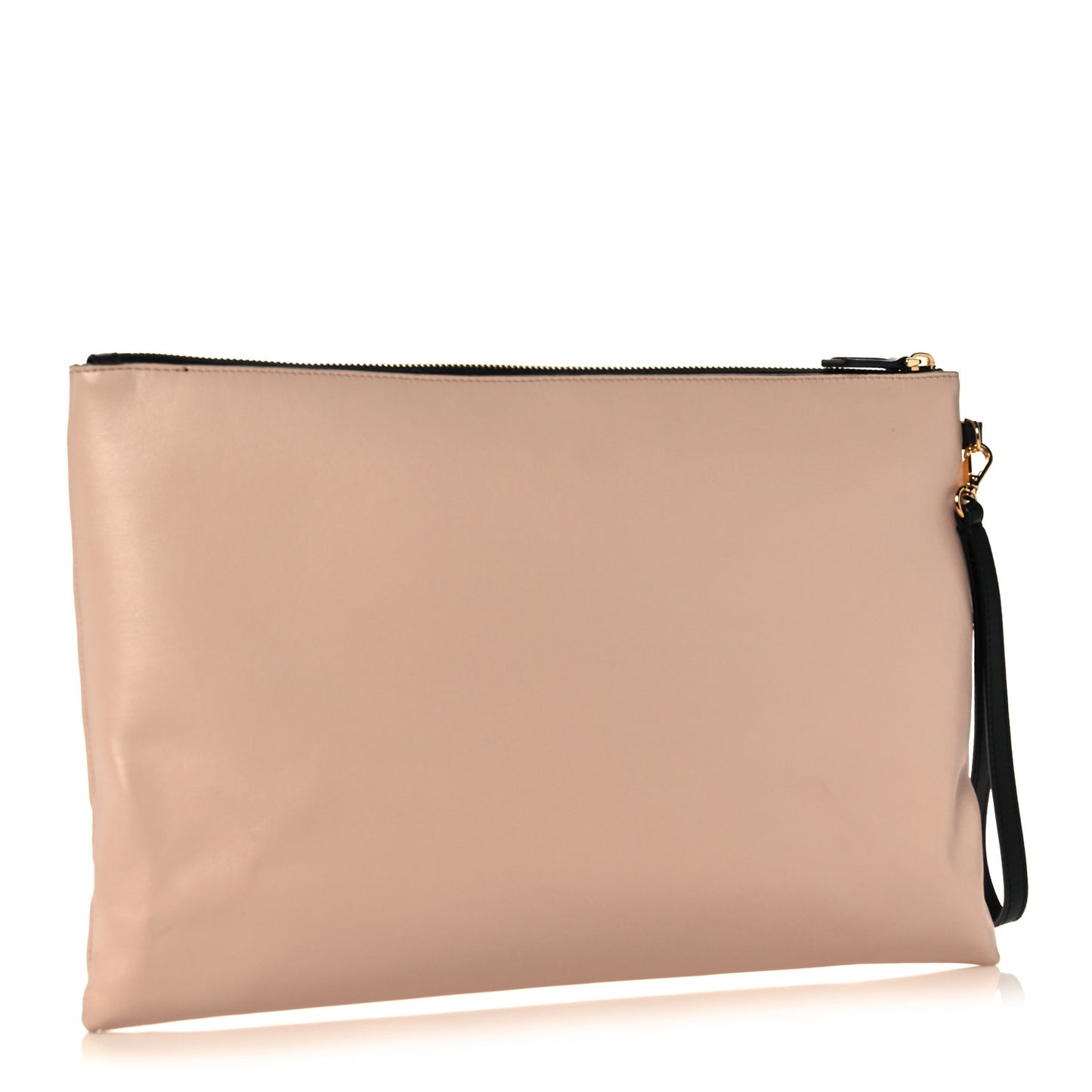 Vitello Fluffy Grace Logo Embossed Large Flat Pouch Rosa Quarzo Black