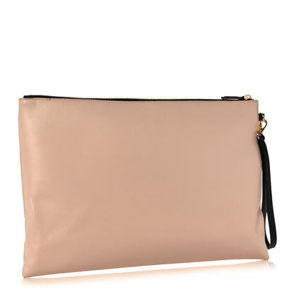 Fendi Vitello Fluffy Grace Logo Embossed Large Flat Pouch Rosa Quarzo Black 3 of 11