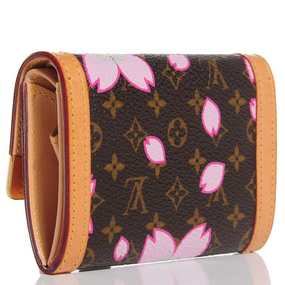 Louis Vuitton Monogram Cherry Blossom Porte-Monnaie Plat Coin Purse Brown 3 of 8