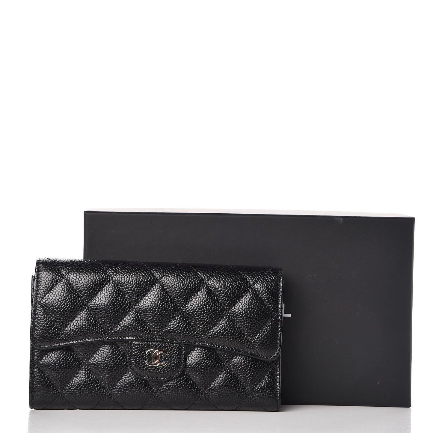 Caviar Quilted Long Flap Wallet Black