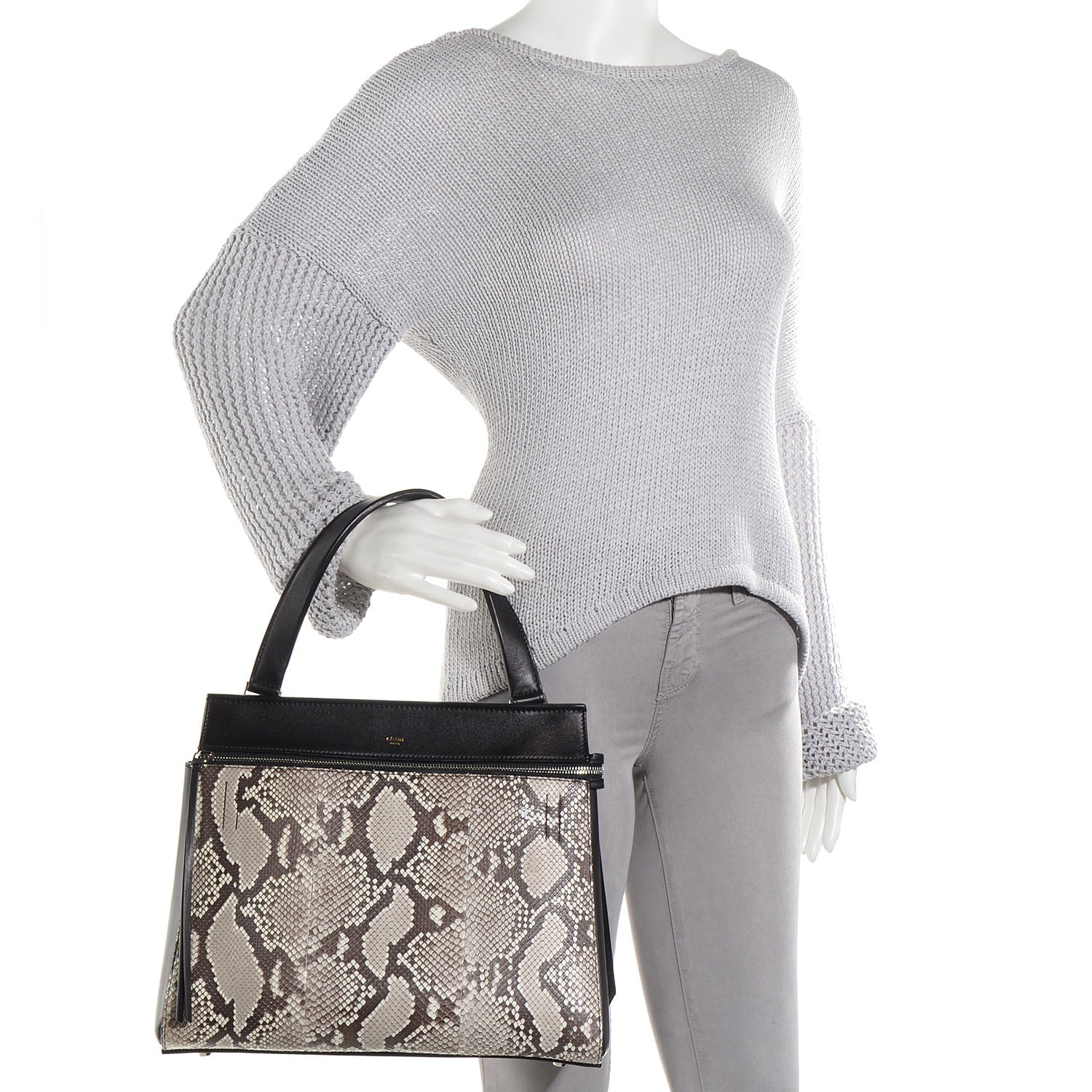 Celine Python Medium Edge Shoulder Bag Natural Black 2 of 9