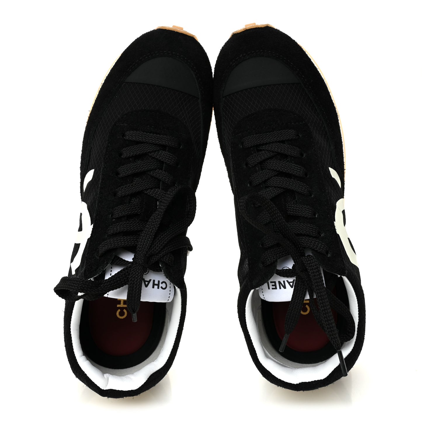 Mesh Suede Calfskin Womens Logo Sneakers 39 Black White