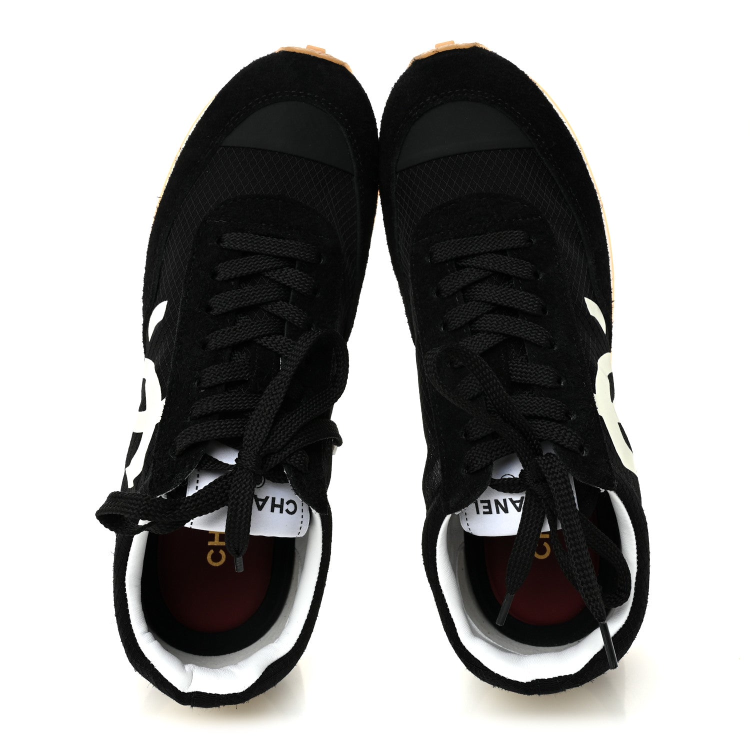 Chanel Mesh Suede Calfskin Womens Logo Sneakers 39 Black White 2 of 9