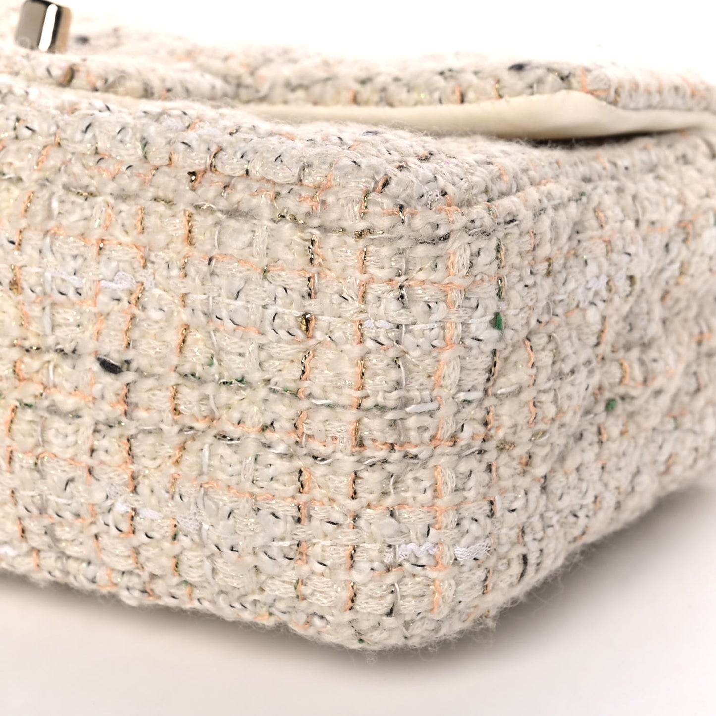 Tweed Quilted Mini Rectangular Flap Off White