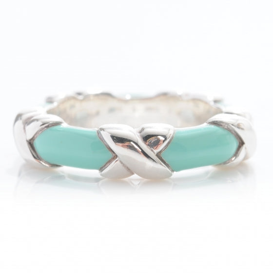 Tiffany Sterling Silver Enamel Signature X Ring 4.5 1 of 4