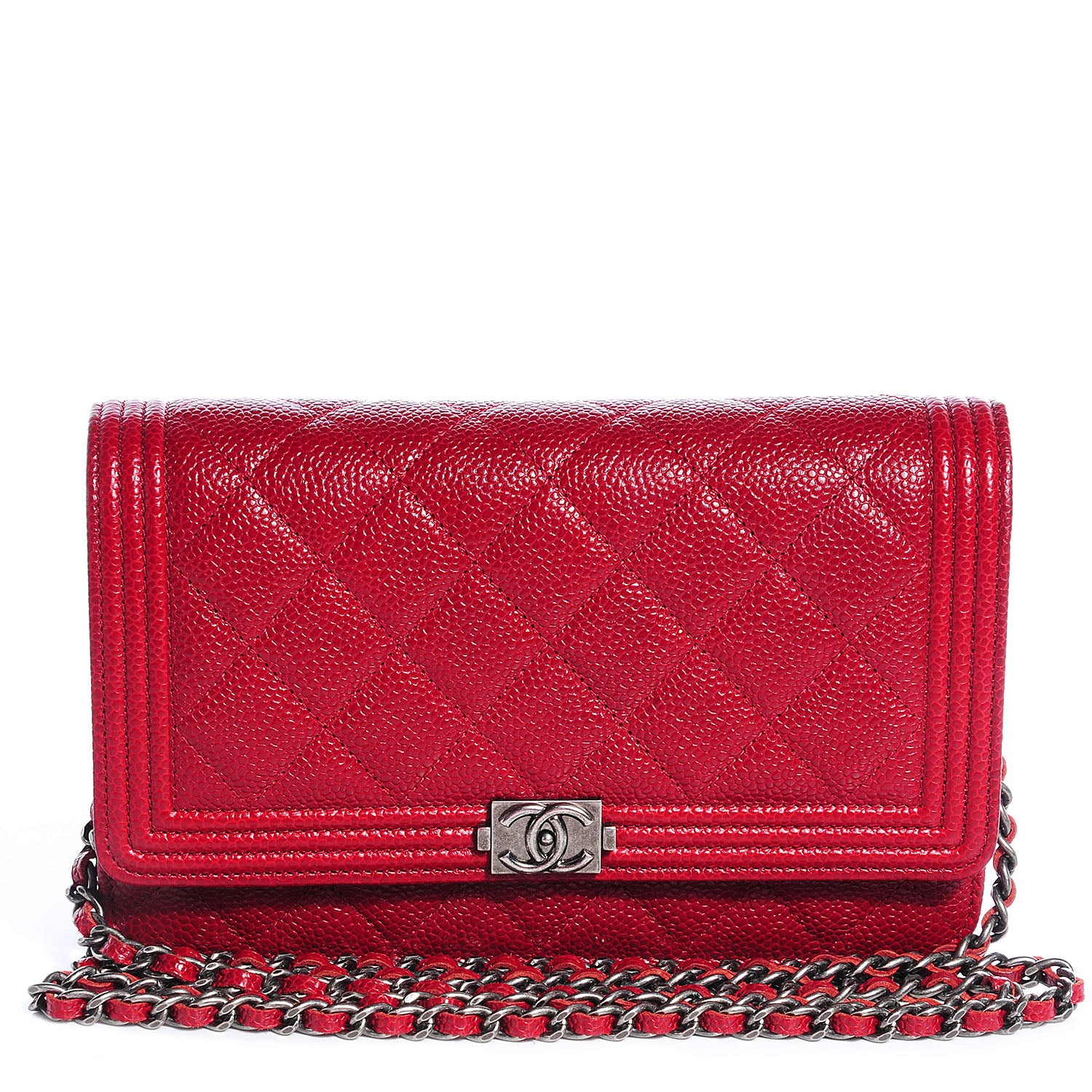Chanel Caviar Quilted Boy Wallet On Chain WOC Red 1 of 9