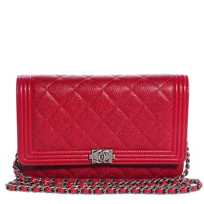 Chanel Caviar Quilted Boy Wallet On Chain WOC Red 1 of 9