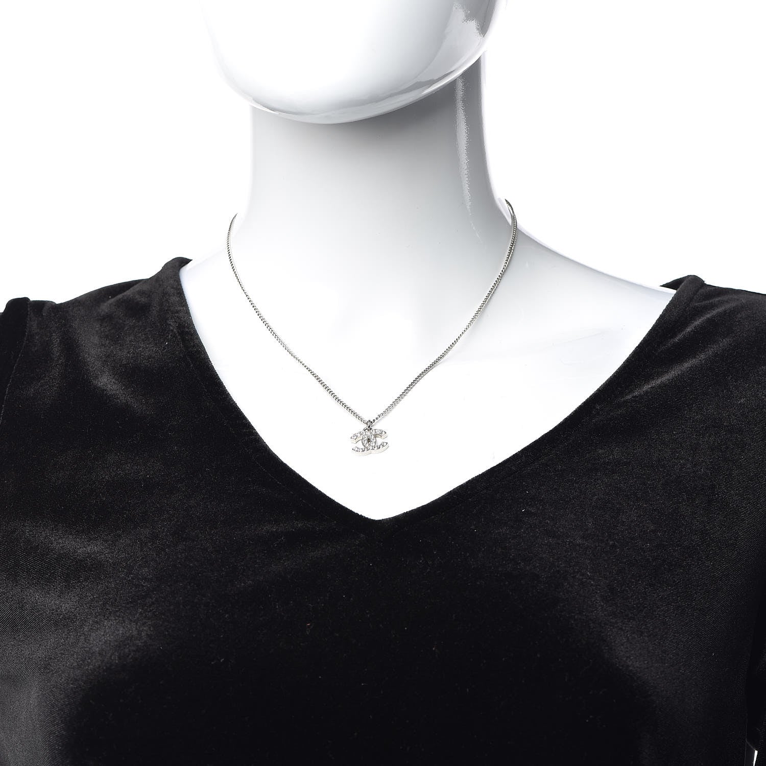 Chanel Crystal Timeless CC Necklace Silver 2 of 6