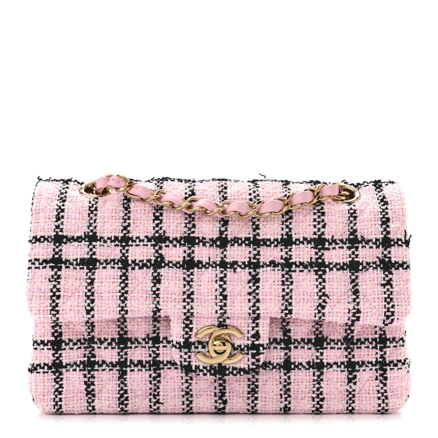 Chanel Tweed Quilted Small Double Flap Pink Black 1 of 12
