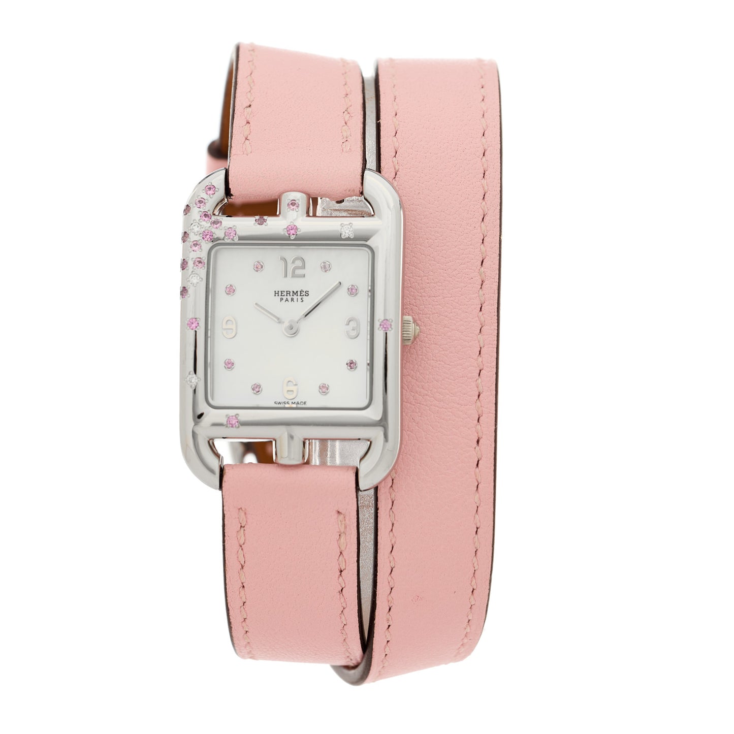 Stainless Steel Swift Diamond Pink Sapphire Mother of Pearl 23mm Cape Cod Double Tour Quartz Watch Rose Sakura