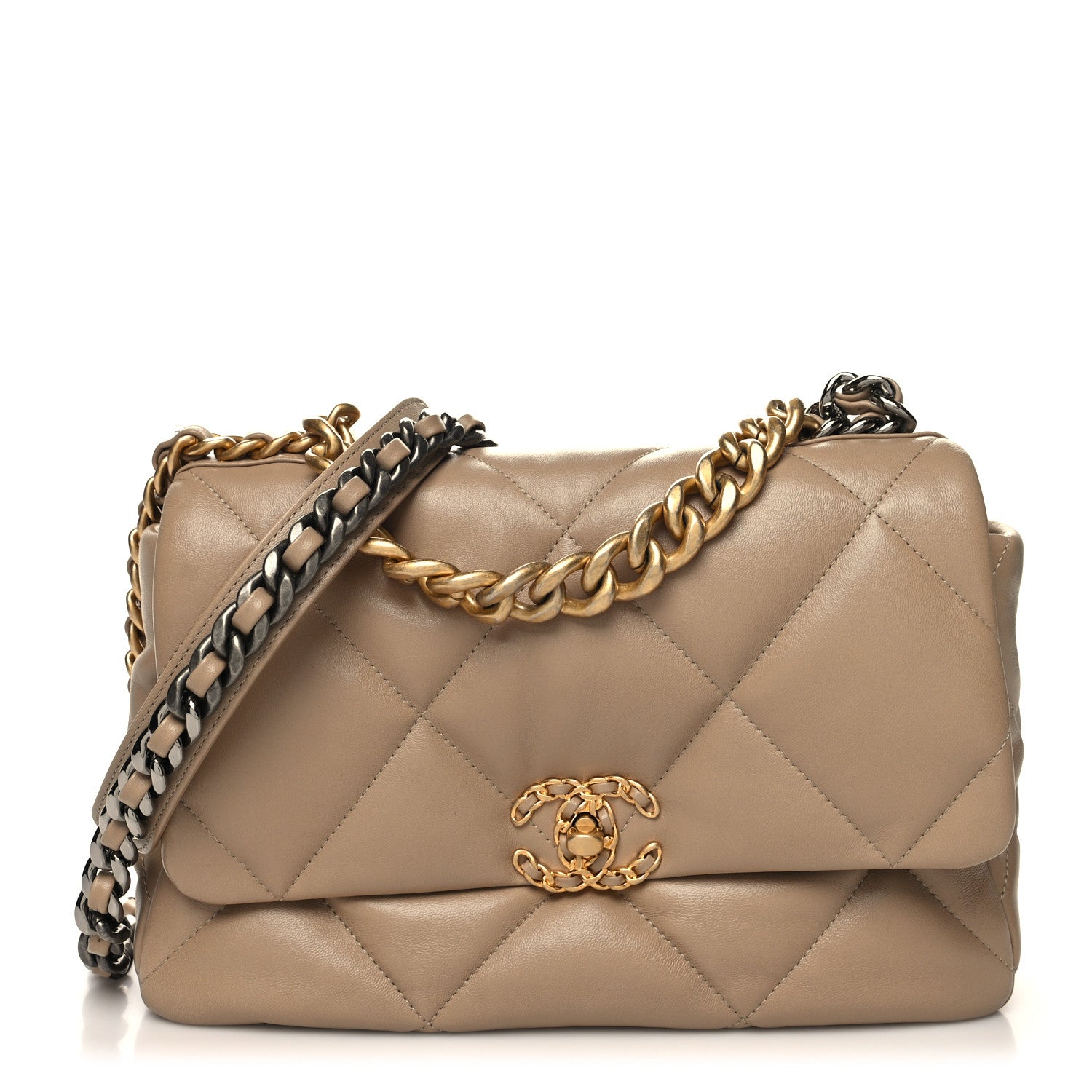 Chanel Lambskin Quilted Large Chanel 19 Flap Dark Beige 1 of 11