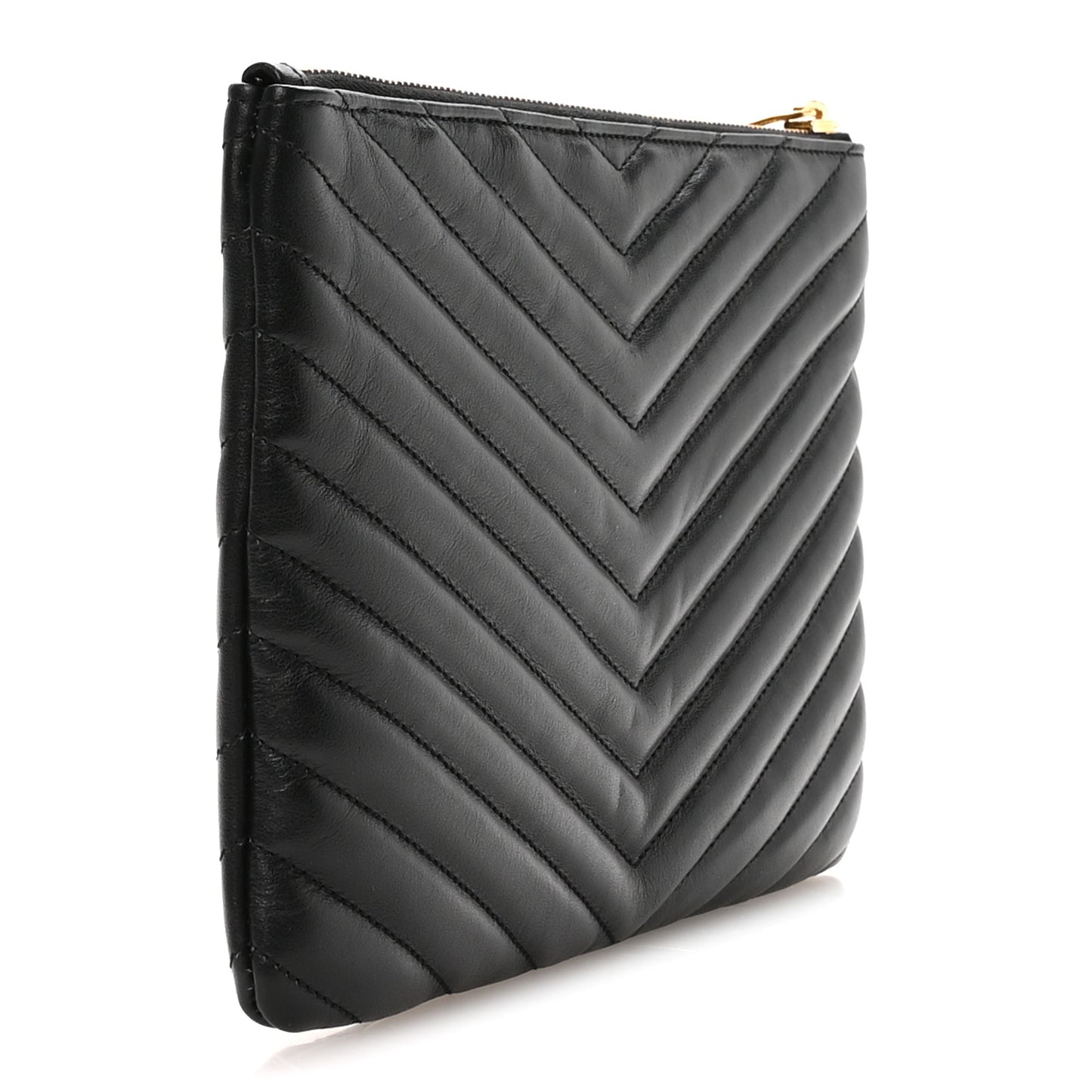 Calfskin Matelasse Chevron Monogram A5 Wristlet Black