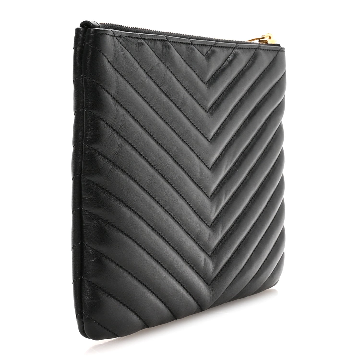 Saint Laurent Calfskin Matelasse Chevron Monogram A5 Wristlet Black 3 of 8