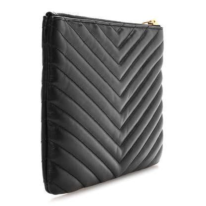 Saint Laurent Calfskin Matelasse Chevron Monogram A5 Wristlet Black 3 of 8