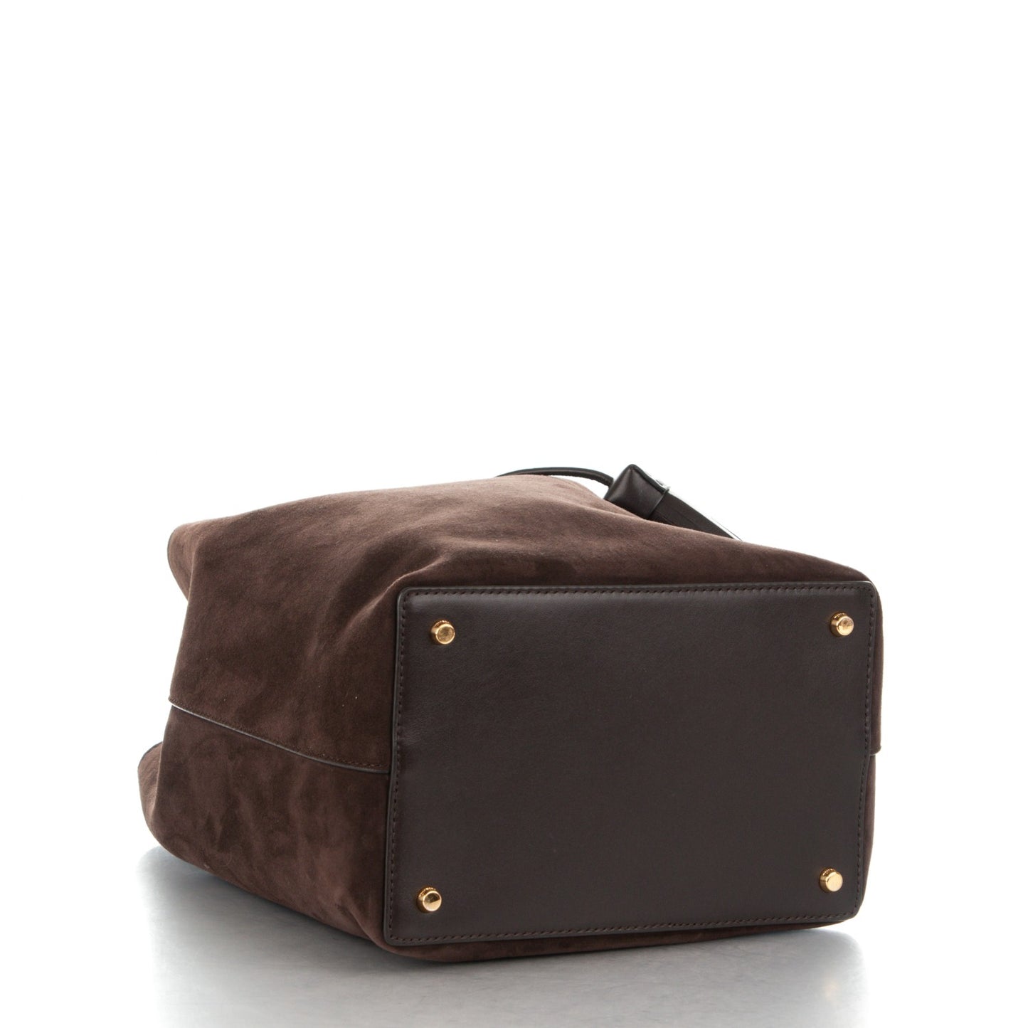 Suede Medium Double Tassel Bucket Bag Dark Brown