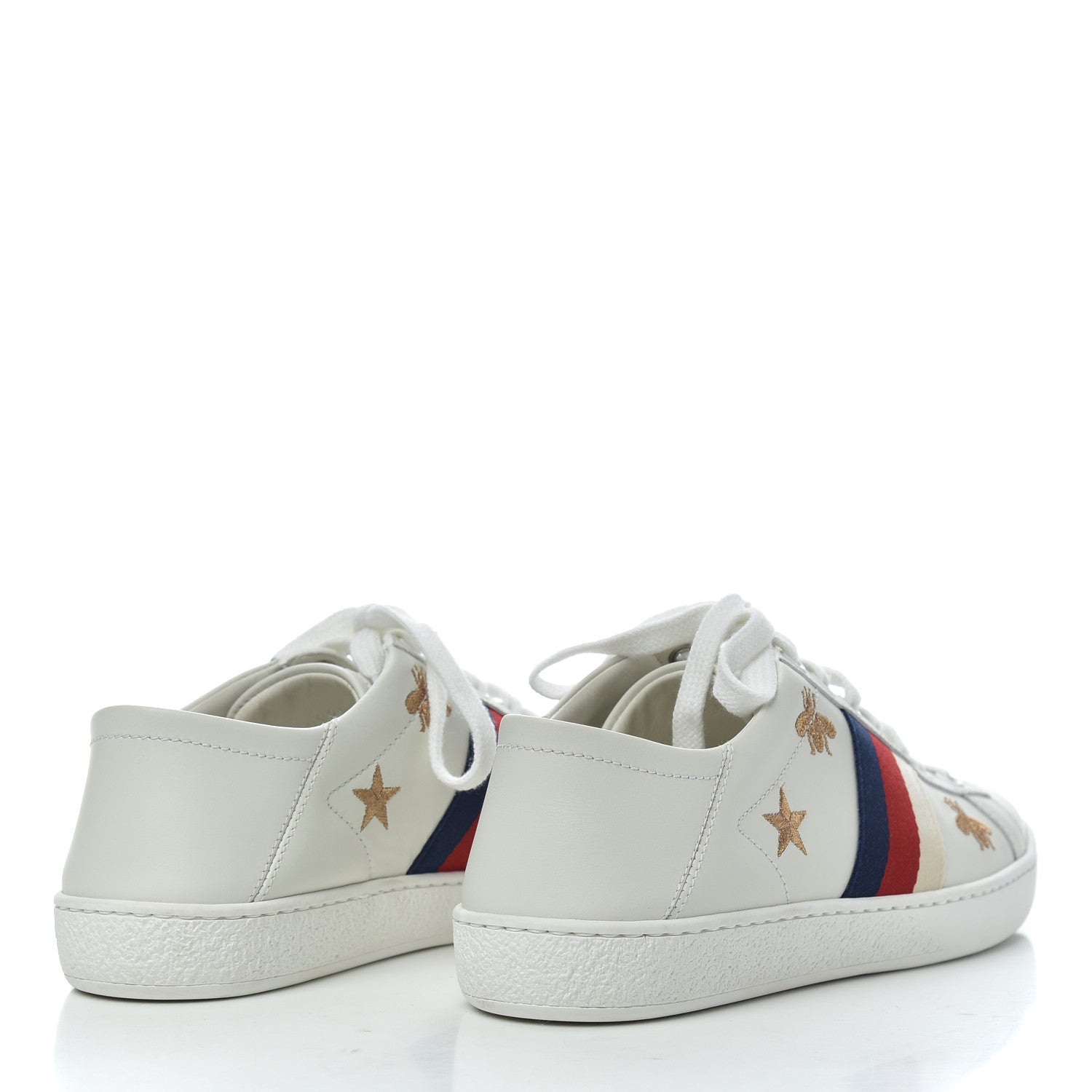 Gucci Calfskin Bee Star Embroidered Sylvie Web Ace Sneakers 35.5 White 4 of 12