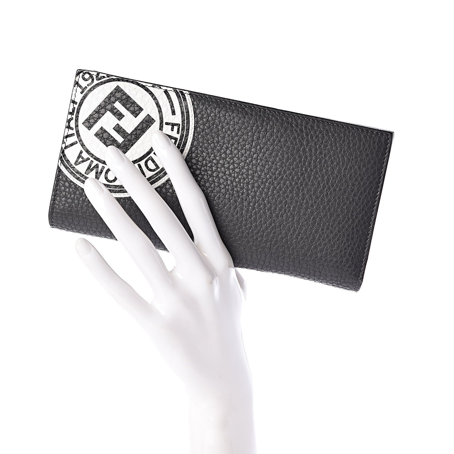 Fendi Cuoio Romano Stamp Patch Continental Wallet Asfalto 2 of 8