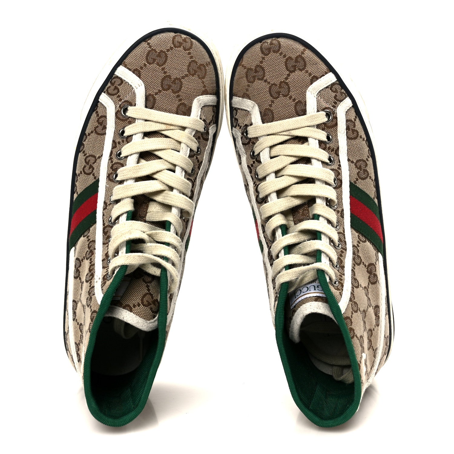 Gucci GG Monogram Web Mens 1977 Tennis High Top Sneakers 6.5 Beige Ebony Mystic White 2 of 8