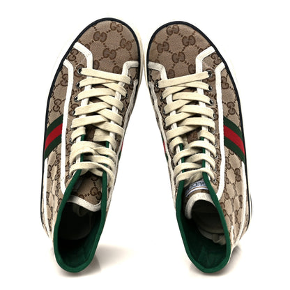 Gucci GG Monogram Web Mens 1977 Tennis High Top Sneakers 6.5 Beige Ebony Mystic White 2 of 8