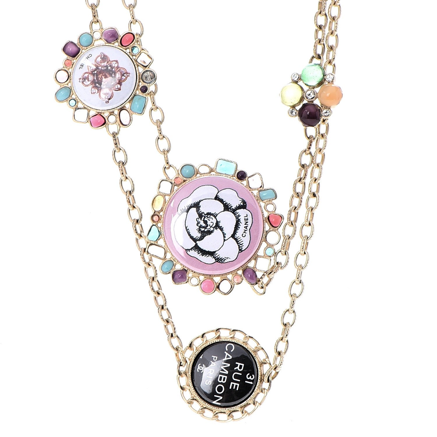 Chanel Gripoix Poured Glass Rue Cambon Necklace Gold 1 of 9