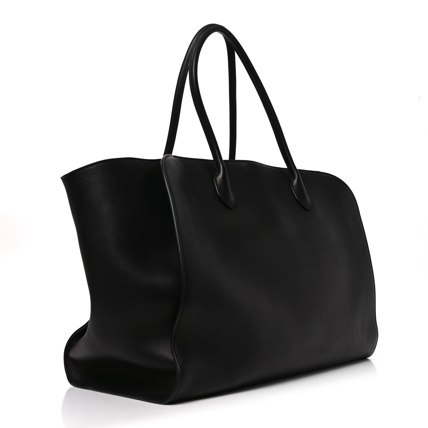 The Row Polished Saddle Calfskin Marlo Tote Bag Black 3 of 9