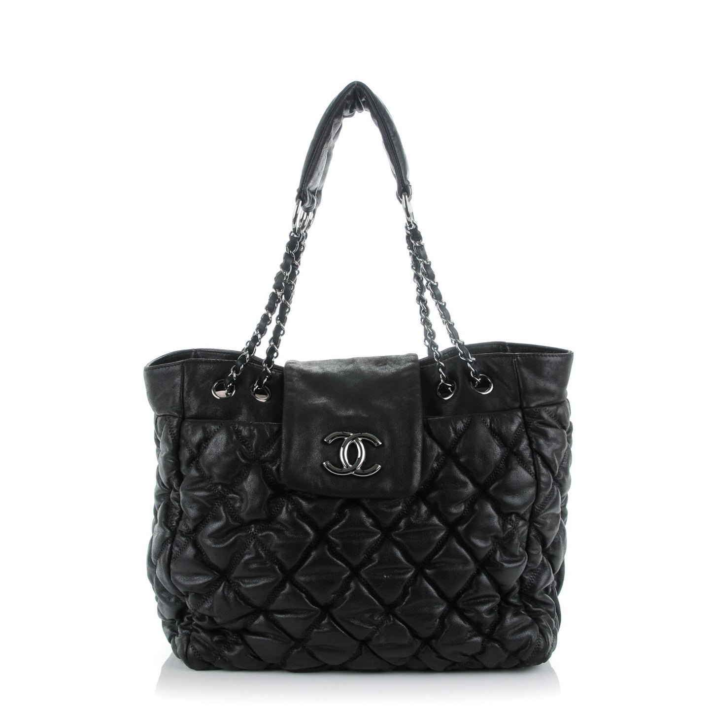Lambskin Large Bubble Quilt Tote Black