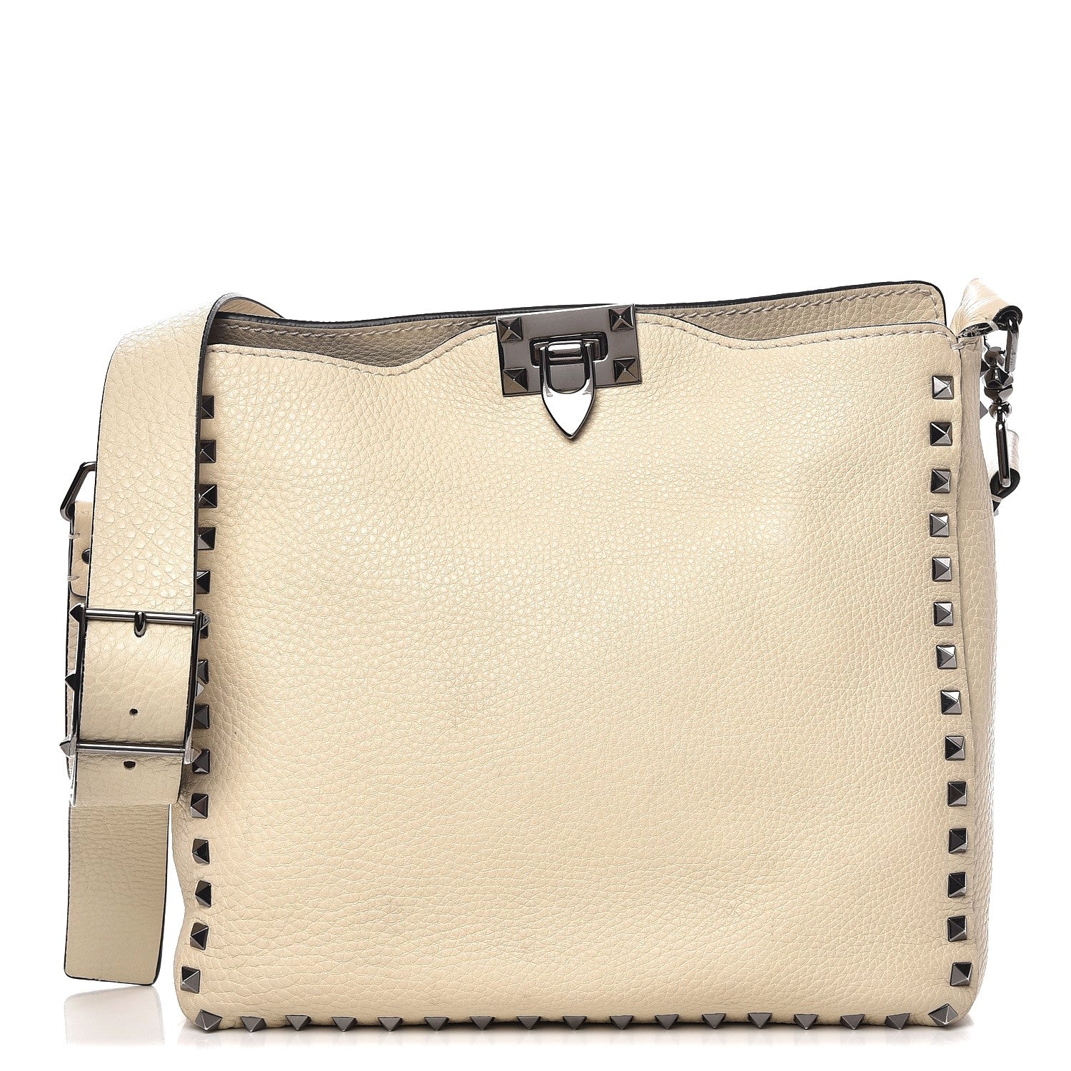 Valentino Garavani Pebbled Calfskin Small Rockstud Flip-Lock Messenger Bag Light Ivory 1 of 12