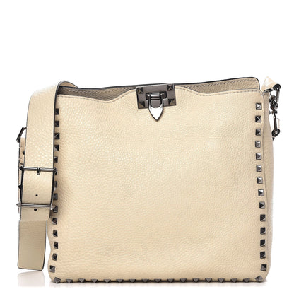 Valentino Garavani Pebbled Calfskin Small Rockstud Flip-Lock Messenger Bag Light Ivory 1 of 12